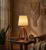 Charlotte Brown Wooden Table Lamp with White Jute Lampshade