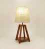 Charlotte Brown Wooden Table Lamp with White Jute Lampshade