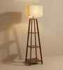 Charlotte Wooden Shelf Floor Lamp with Jute Shade & Brown Base