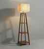 Charlotte Wooden Shelf Floor Lamp with Jute Shade & Brown Base