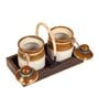 Natural Brown  Glass and Wood 2 Pcs Condiment Jars with Tray
