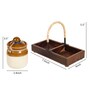 Natural Brown  Glass and Wood 2 Pcs Condiment Jars with Tray