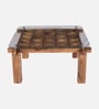 Checkers Sheesham Wood Square Coffee Table in Rustic Teak Finish with Glass Top Checkers Sheesham Wood Square Coffee Table in Rustic Teak Finish with Glass Top