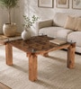 Checkers Sheesham Wood Square Coffee Table in Rustic Teak Finish with Glass Top Checkers Sheesham Wood Square Coffee Table in Rustic Teak Finish with Glass Top