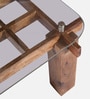 Checkers Sheesham Wood Square Coffee Table in Rustic Teak Finish with Glass Top Checkers Sheesham Wood Square Coffee Table in Rustic Teak Finish with Glass Top