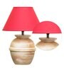 Como Maroon Cotton Shade Night Lamp With Wood Base