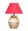 Como Maroon Cotton Shade Night Lamp With Wood Base