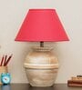 Como Maroon Cotton Shade Night Lamp With Wood Base