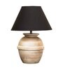 Levo Black Cotton Shade Night Lamp With Wood Base