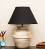 Levo Black Cotton Shade Night Lamp With Wood Base