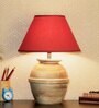 Como Maroon Cotton Shade Night Lamp With Wood Base