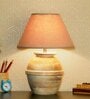 Vicenza Beige Cotton Shade Night Lamp With Wood Base