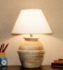 Bolanzo White Cotton Shade Night Lamp With Wood Base