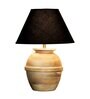 Levo Black Cotton Shade Night Lamp With Wood Base