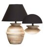 Levo Black Cotton Shade Night Lamp With Wood Base