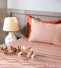 Peach 300TC 100% Cotton Solid Flat Embroidered Super King Bedsheet With 2 Pillow Covers