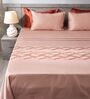 Peach 300TC 100% Cotton Solid Flat Embroidered Super King Bedsheet With 2 Pillow Covers