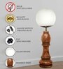 Table Desk Lamp, White Frost Shade, Handmade Wooden