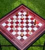 Chess Glass Top Patio Table in Red And White Colour
