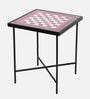 Chess Glass Top Patio Table in Red And White Colour