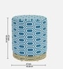 Cheveron Velvet Pouffe in White & Blue Colour
