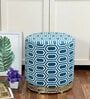Cheveron Velvet Pouffe in White & Blue Colour