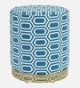 Cheveron Velvet Pouffe in White & Blue Colour