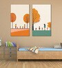 Children's Joyful Outdoor Playtime Canvas Wall Painting for Set of 2 Black Frame