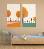 Children's Joyful Outdoor Playtime Canvas Wall Painting for Set of 2 Gold Frame