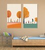 Children's Joyful Outdoor Playtime Canvas Wall Painting for Set of 2 White Frame