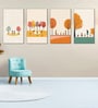 Children's Joyful Outdoor Playtime Canvas Wall Painting Set of 4 Black Frame