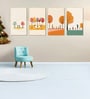 Children's Joyful Outdoor Playtime Canvas Wall Painting Set of 4 Gold Frame