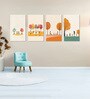 Children's Joyful Outdoor Playtime Canvas Wall Painting Set of 4 White Frame