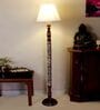 Chinar Ivory Cotton Fabric Shade Club Floor Lamp With Mango wood Base