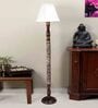 Chinar Ivory Cotton Fabric Shade Club Floor Lamp With Mango wood Base
