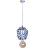 Chinoiserie Pendant Light, Blue White Floral Print, Metal Jar Shaped, Traditional Hanging Lamp,