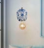 Chinoiserie Pendant Light, Blue White Floral Print, Metal Jar Shaped, Traditional Hanging Lamp,