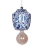 Chinoiserie Pendant Light, Blue White Floral Print, Metal Jar Shaped, Traditional Hanging Lamp,