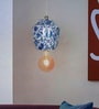Chinoiserie Pendant Light, Blue White Floral Print, Metal Jar Shaped, Traditional Hanging Lamp,