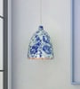 Chinoiserie style Blue Pottery Bird Print Metal Pendant Light | Traditional Bell Shade