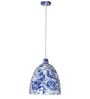 Chinoiserie style Blue Pottery Bird Print Metal Pendant Light | Traditional Bell Shade