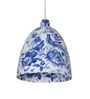 Chinoiserie style Blue Pottery Bird Print Metal Pendant Light | Traditional Bell Shade