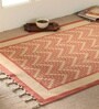 Chintz Handprinted Block Print Cotton 3x5 ft Rug Ivory & Coral Chevron