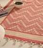 Chintz Handprinted Block Print Cotton 3x5 ft Rug Ivory & Coral Chevron