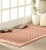 Chintz Handprinted Block Print Cotton 3x5 ft Rug Ivory & Coral Chevron