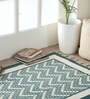 Chintz Handprinted Block Print Cotton 3x5 ft Rug Ivory & Green Chevron