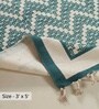 Chintz Handprinted Block Print Cotton 3x5 ft Rug Ivory & Green Chevron
