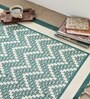 Chintz Handprinted Block Print Cotton 3x5 ft Rug Ivory & Green Chevron