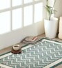Chintz Handprinted Block Print Cotton 3x5 ft Rug Ivory & Green Chevron