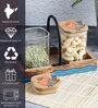 Chiraiya Square Glass Jars with Gond Art Wooden Lids and Tray